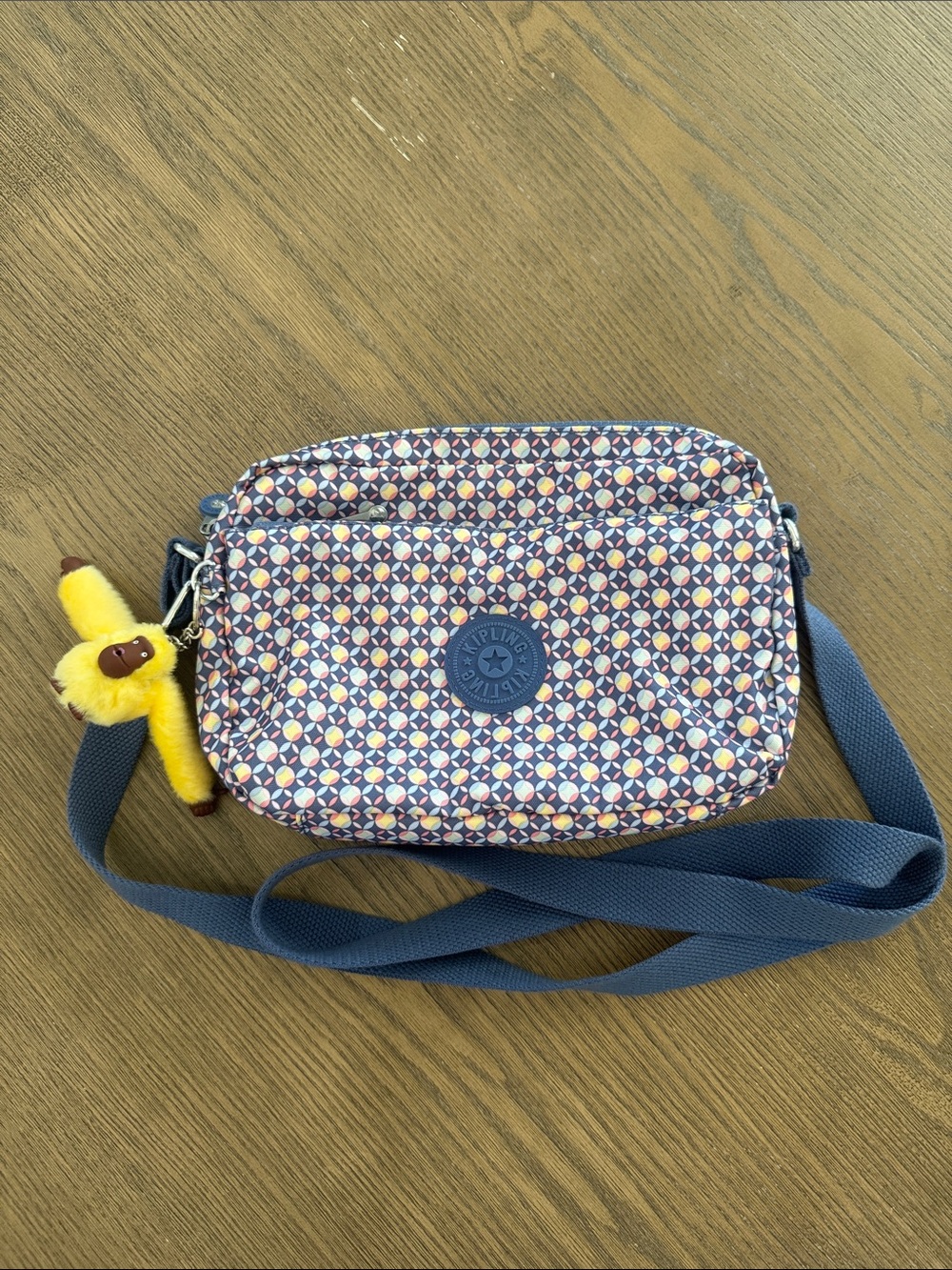 Kipling Purse Geometric Print Crossbody with Yellow Monkey Charm